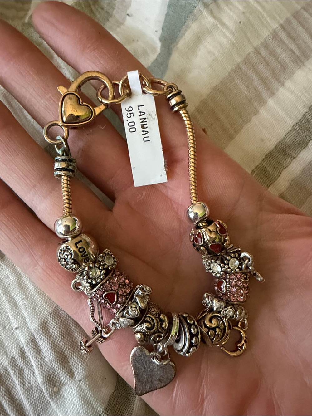 Landau Silver Charm Bracelet with Pink and Gold Accents
